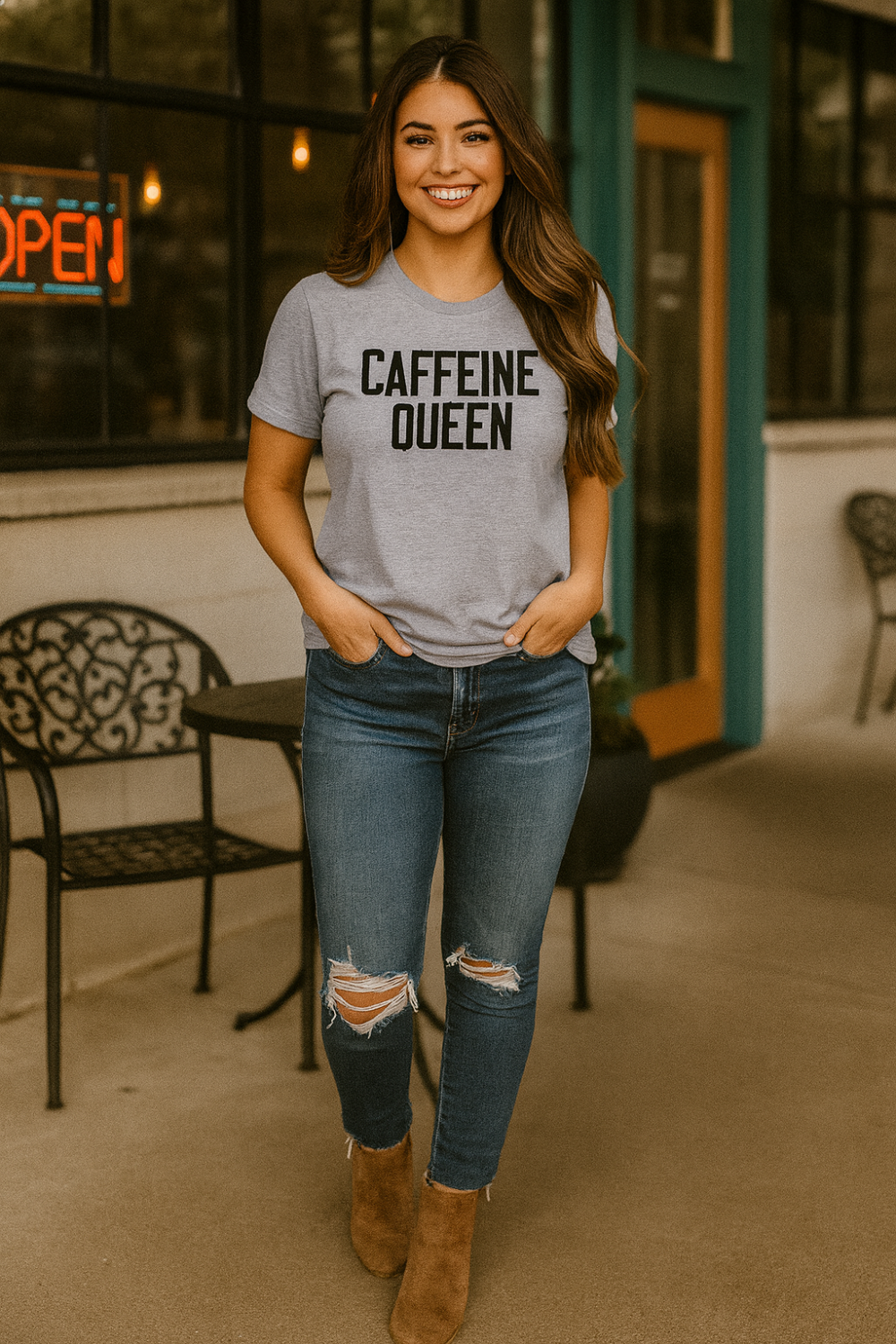 Graphic t-shirt, short sleeve, round neck, soft fabric, no stretch, front view
