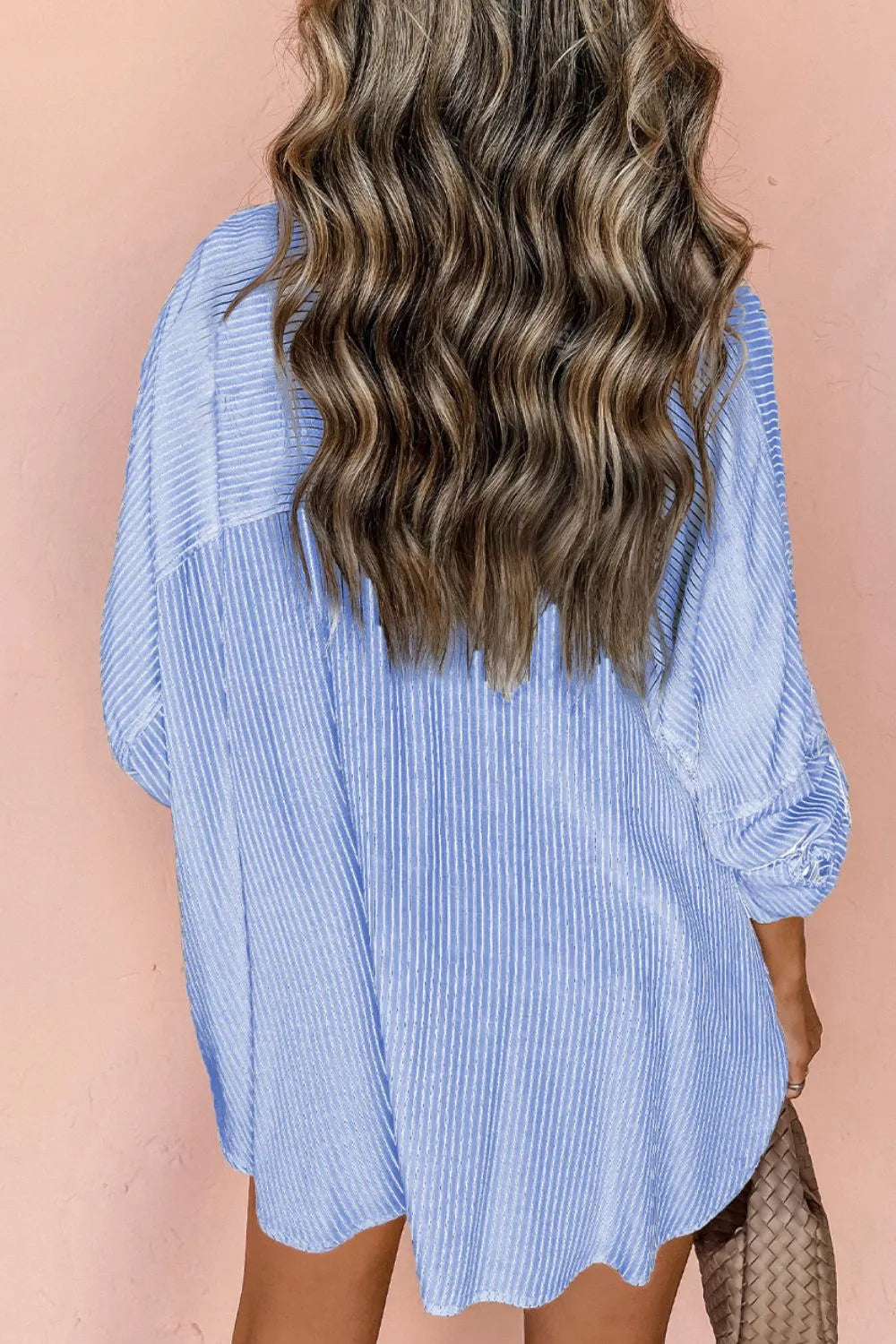Long sleeve ,  Striped,  Collared,  Roll up sleeves,  Pocketed,  Opaque,  No stretch, Shirt, Back View