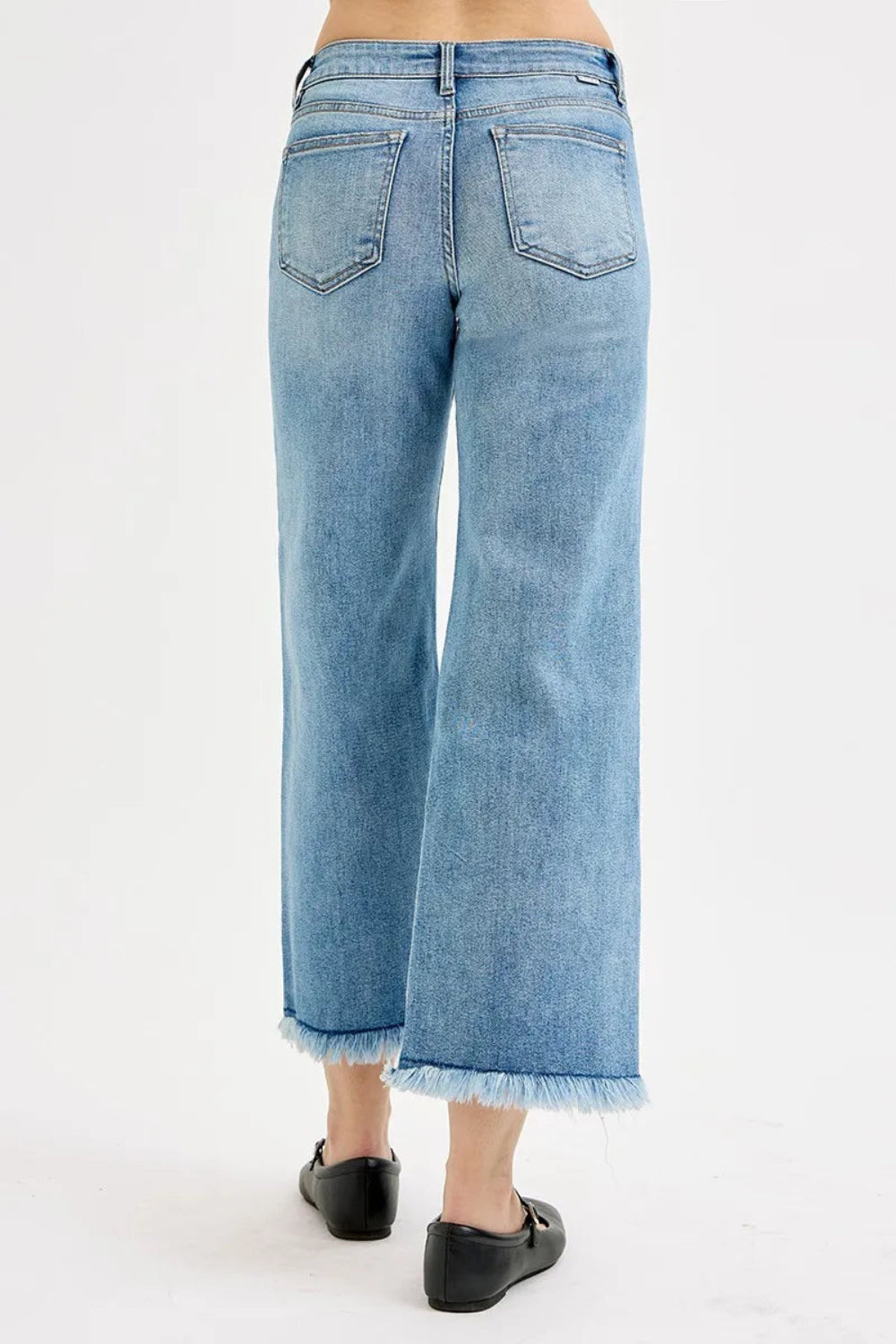 Risen Full Size Mid-Rise Wide Leg Cropped Jeans Back View