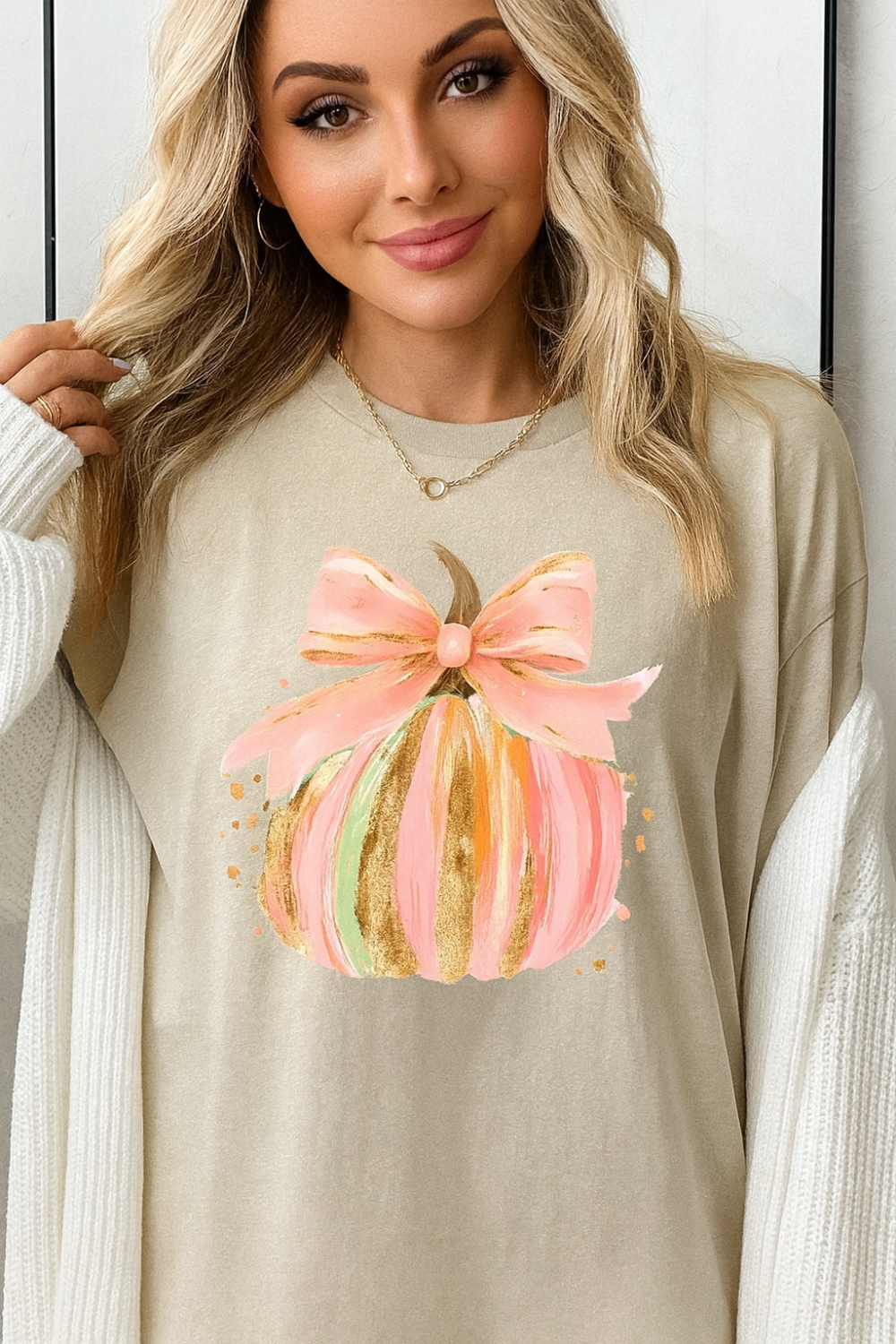 Graphic T-shirt , short sleeve, crew neck, pullover, DTF print, brushstroke pumpkin, slightly stretchy, front view