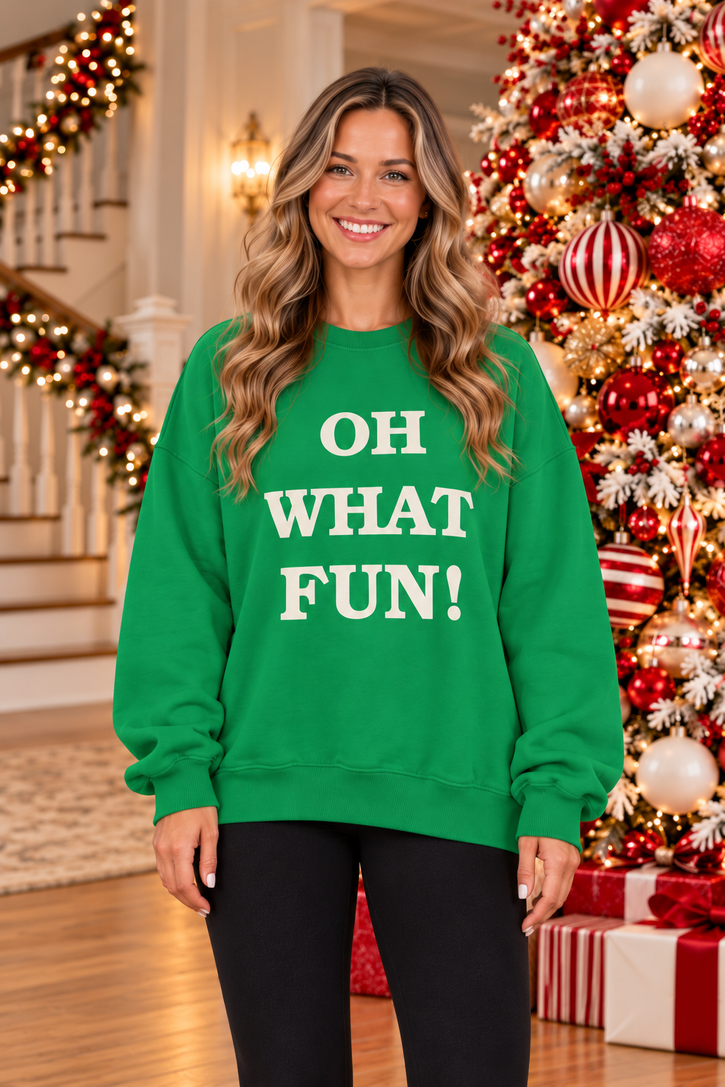 Shop the Oh What Fun Graphic Sweatshirt in vibrant green with white  lettering. 