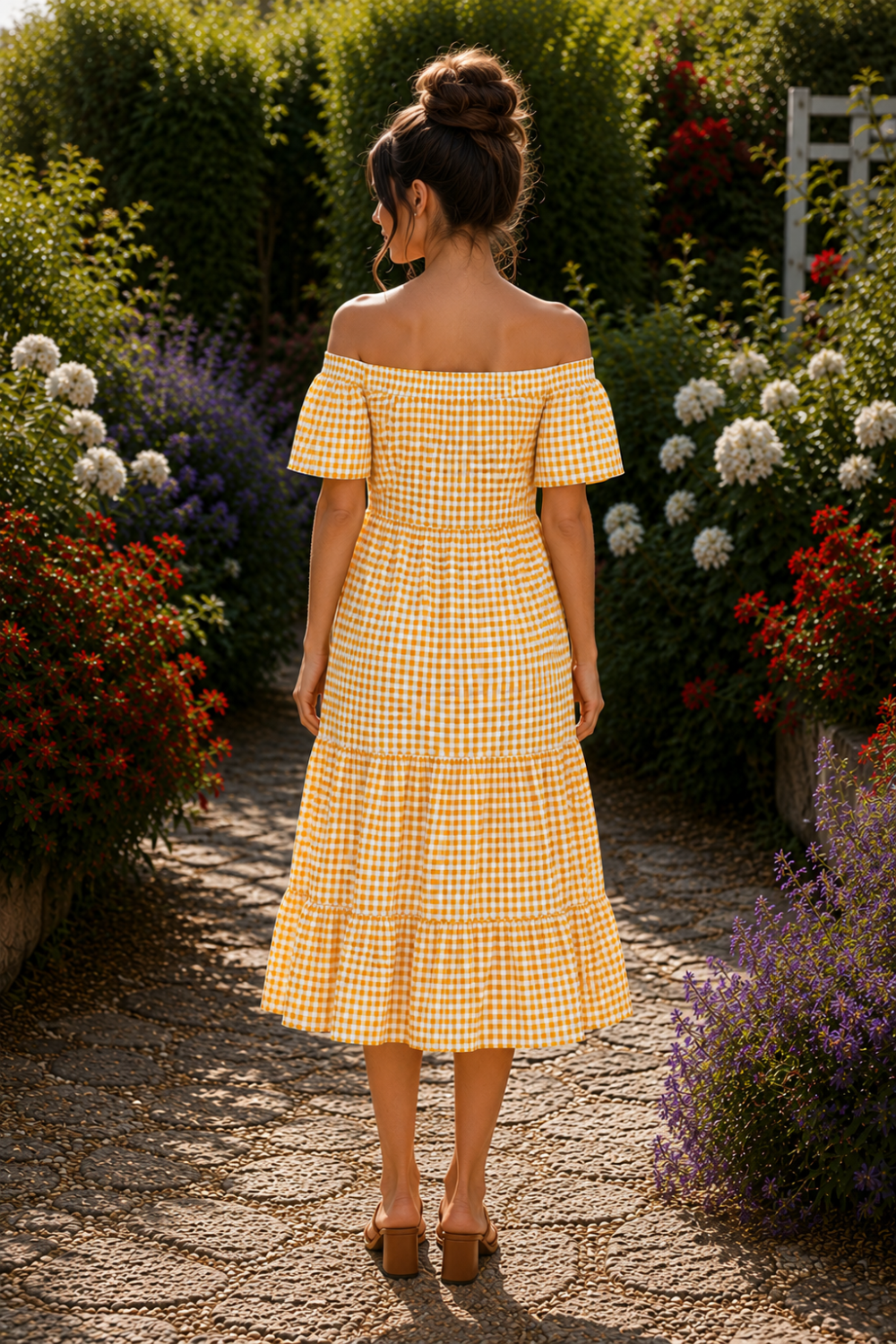* Midi dress
* Off shoulder
* Flutter sleeves
*Ruffle neckline
* Tiered
* Ruffled
* Unlined
* No stretch