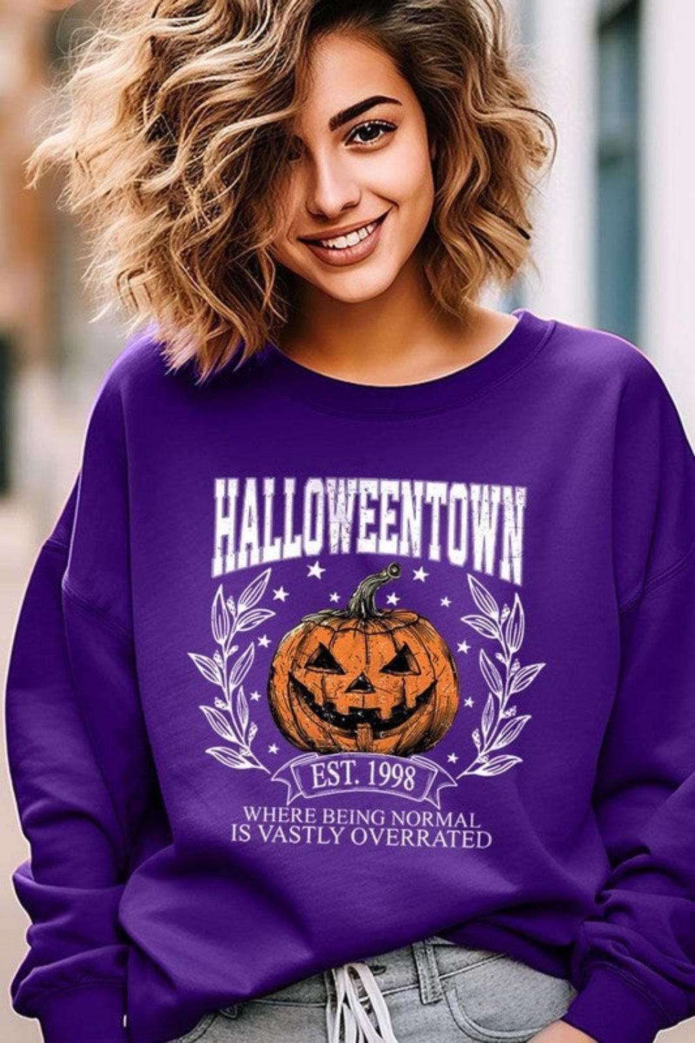 graphic sweatshirt, pullover, long sleeve, round neck, drop shoulder, oversized, several colors, front view