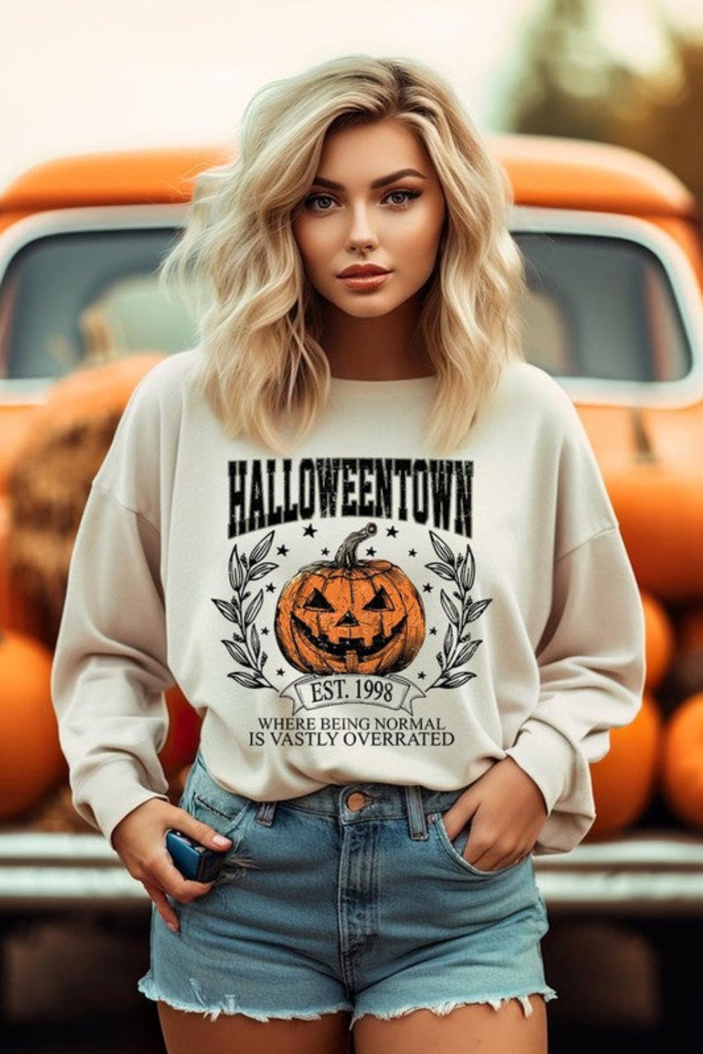 graphic sweatshirt, pullover, long sleeve, round neck, drop shoulder, oversized, several colors, front view