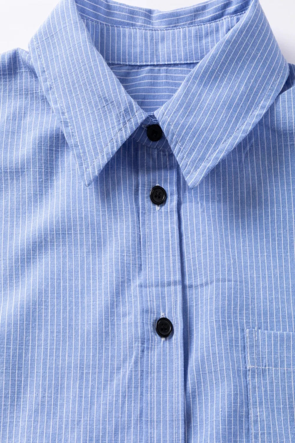 Long sleeve ,  Striped,  Collared,  Roll up sleeves,  Pocketed,  Opaque,  No stretch, Shirt, Close Up View