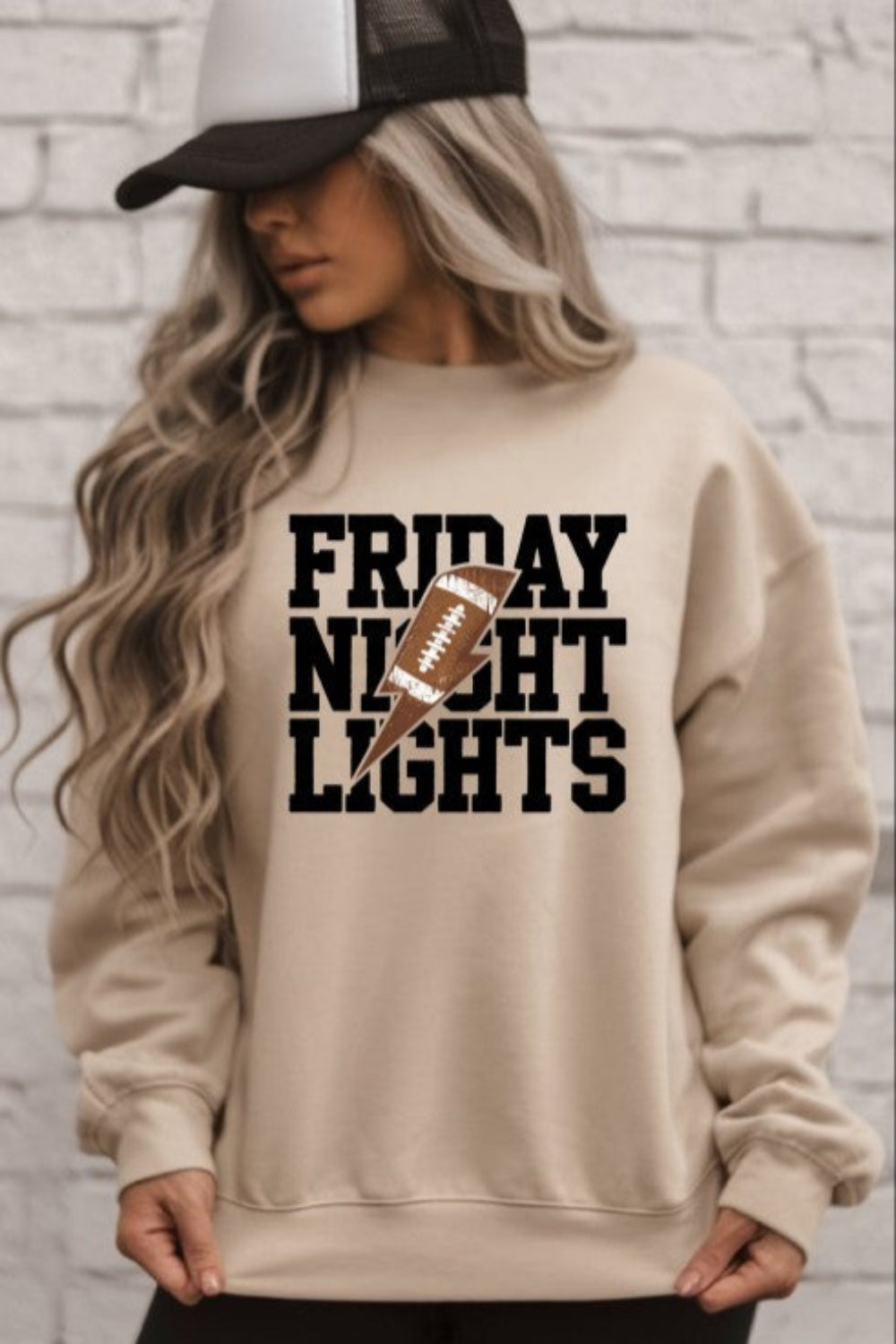 Graphic sweatshirt, long sleeve, pullover, crew neck, drop shoulder, fleece lining, oversized, slightly stretchy, front view