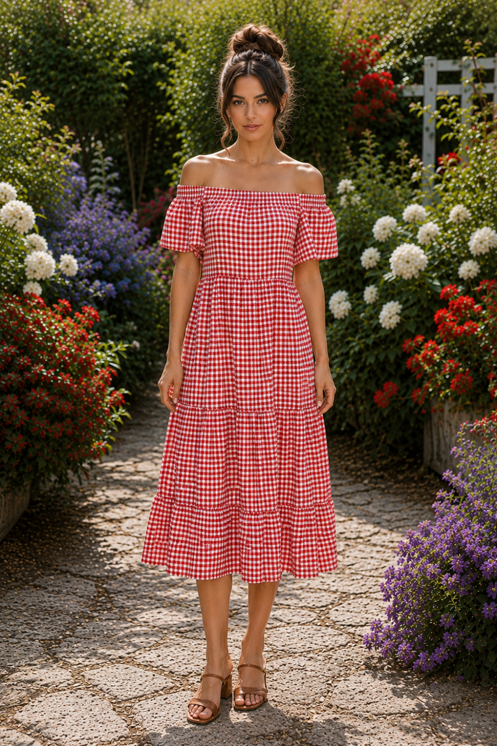 * Midi dress
* Off shoulder
* Flutter sleeves
*Ruffle neckline
* Tiered
* Ruffled
* Unlined
* No stretch