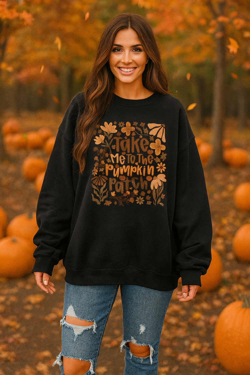Graphic sweatshirt, high-quality DTF printed graphic, pullover, long sleeve, drop shoulder, crewneck, fleece lined, oversized, no stretch, front view