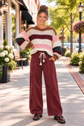 * Pants
* Corduroy
* Elastic waist
* Drawstring
* Pocketed
* Loose fit
* Slightly stretchy