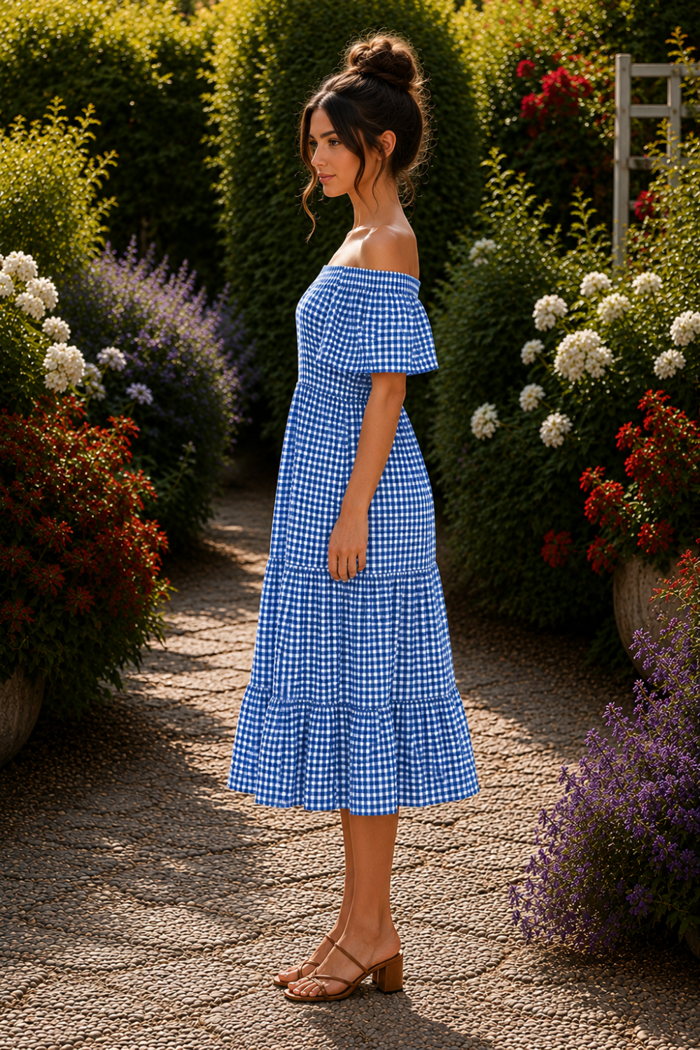 * Midi dress
* Off shoulder
* Flutter sleeves
*Ruffle neckline
* Tiered
* Ruffled
* Unlined
* No stretch