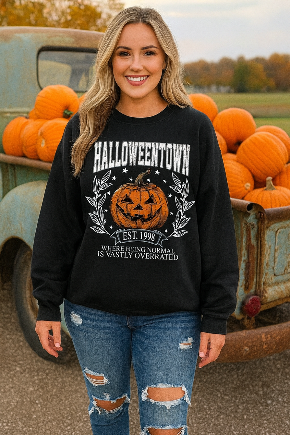 graphic sweatshirt, pullover, long sleeve, round neck, drop shoulder, oversized, several colors, front view