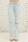 Judy Blue Jeans, Full Size, High-Rise, Destroyed, Raw Hem, Light wash, Button/Zipper Closure, Moderate Stretch, Bootcut Front View
