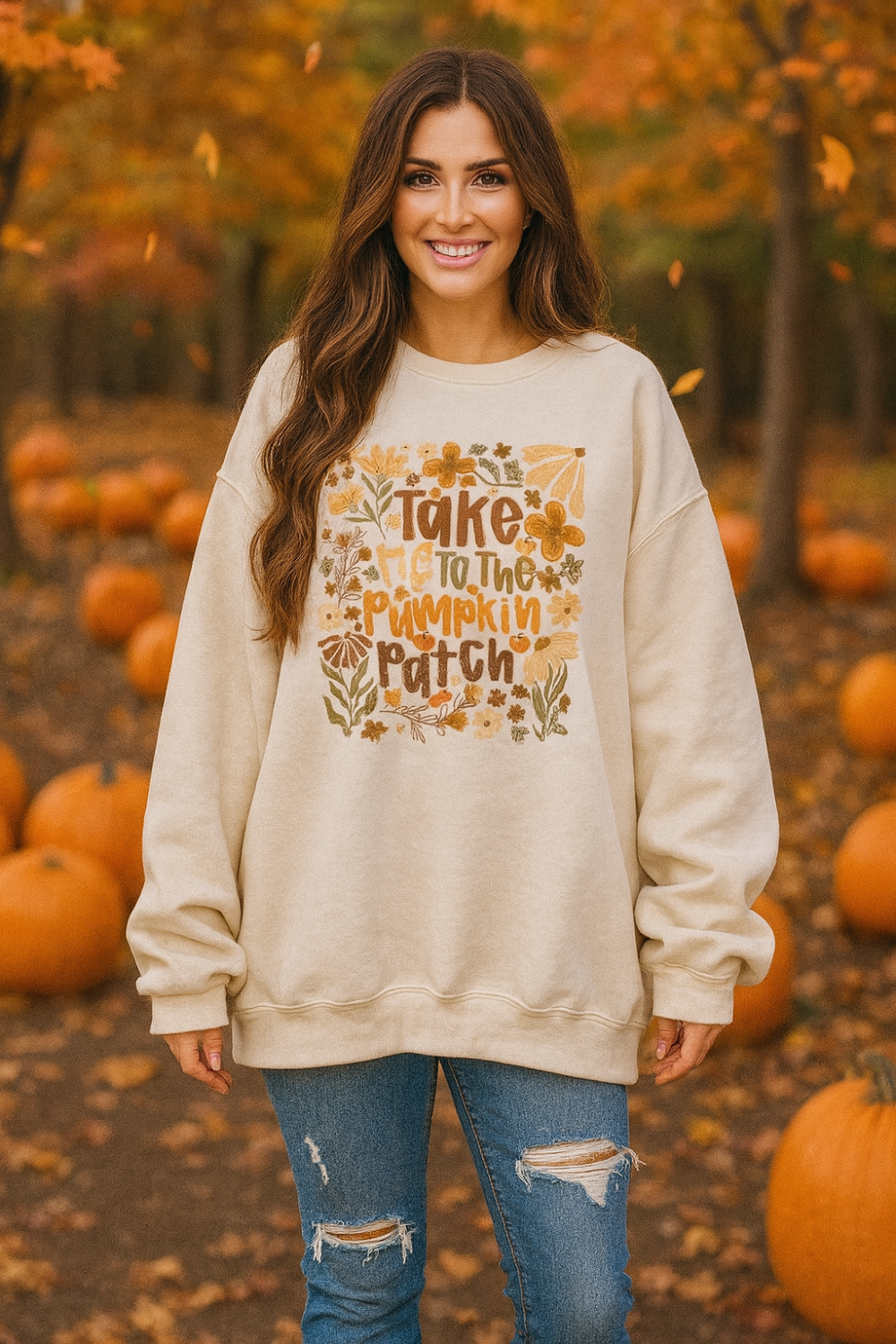 Graphic sweatshirt, high-quality DTF printed graphic, pullover, long sleeve, drop shoulder, crewneck, fleece lined, oversized, no stretch, front view