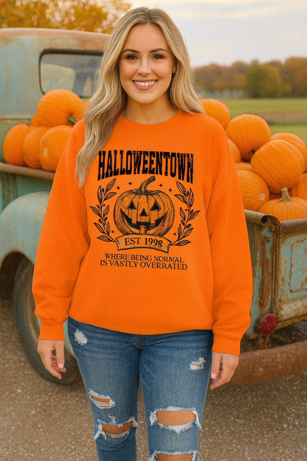 graphic sweatshirt, pullover, long sleeve, round neck, drop shoulder, oversized, several colors, front view