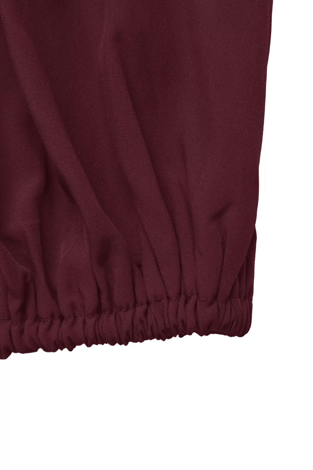 * Top
* Burgundy color
* Mock neck
* Long balloon sleeve
* Elastic cuff and hem
* Tied keyhole closer
* Pleated
* Slightly stretchy