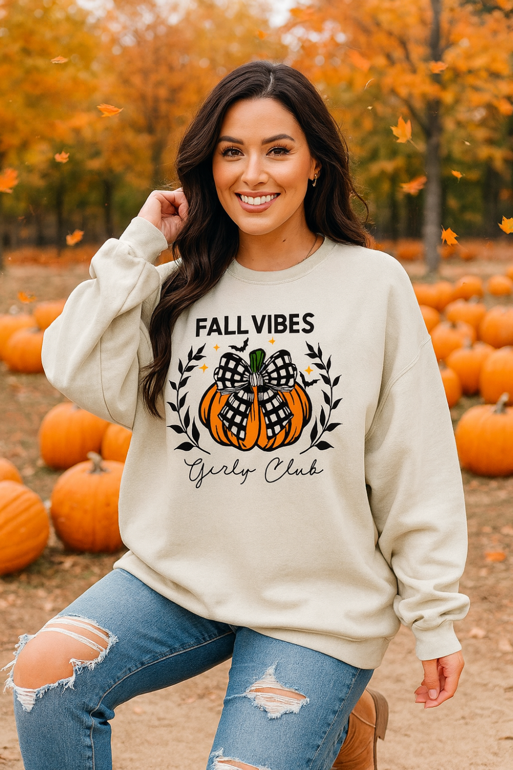 Graphic sweatshirt, long sleeve, pullover, drop shoulder, crewneck, oversized, fleece lined, no stretch, front view