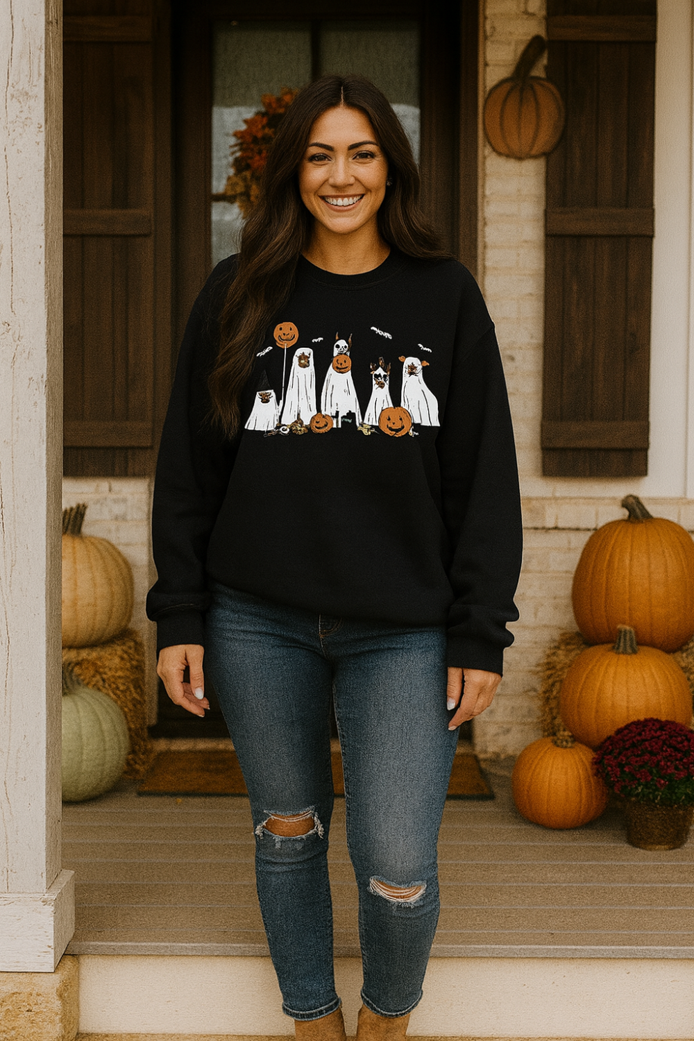Graphic sweatshirt, round neck, pullover, long sleeve, fleece lined, drop shoulder, no stretch, front view