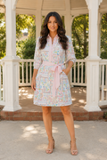 * Collared
* Color block
* Button loop closure
* Half sleeve
* Belted
* Pocketed
* Unlined
* No stretch