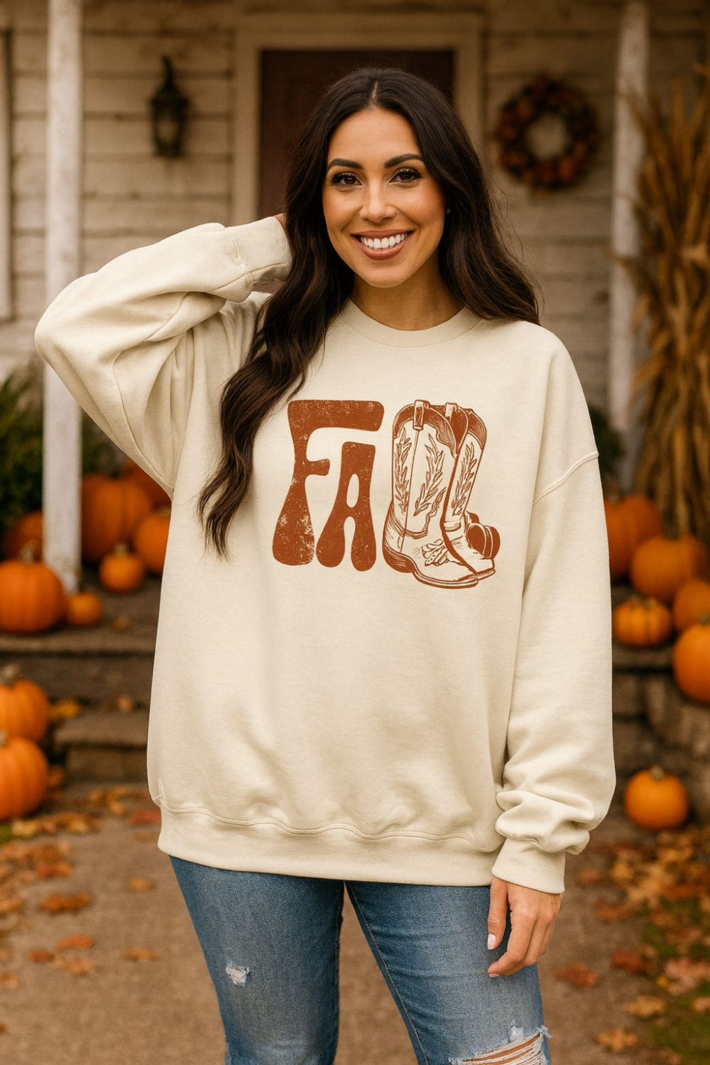 Graphic sweatshirt, crewneck, drop shoulder, long sleeve, fleece lined, pullover, no stretch, front view