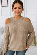 Sweater, pullover, long sleeve, round neck, cold shoulder, drop shoulder, ribbed, slightly stretchy front view