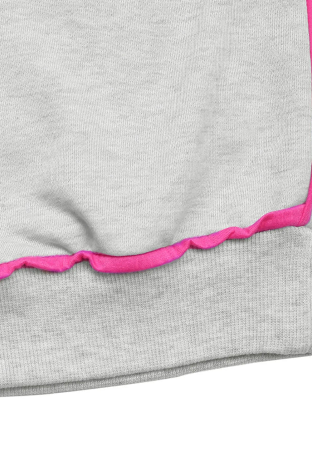 Sweatshirt, long sleeve, pullover, round neck, contrast piping, slightly stretchy, close up view