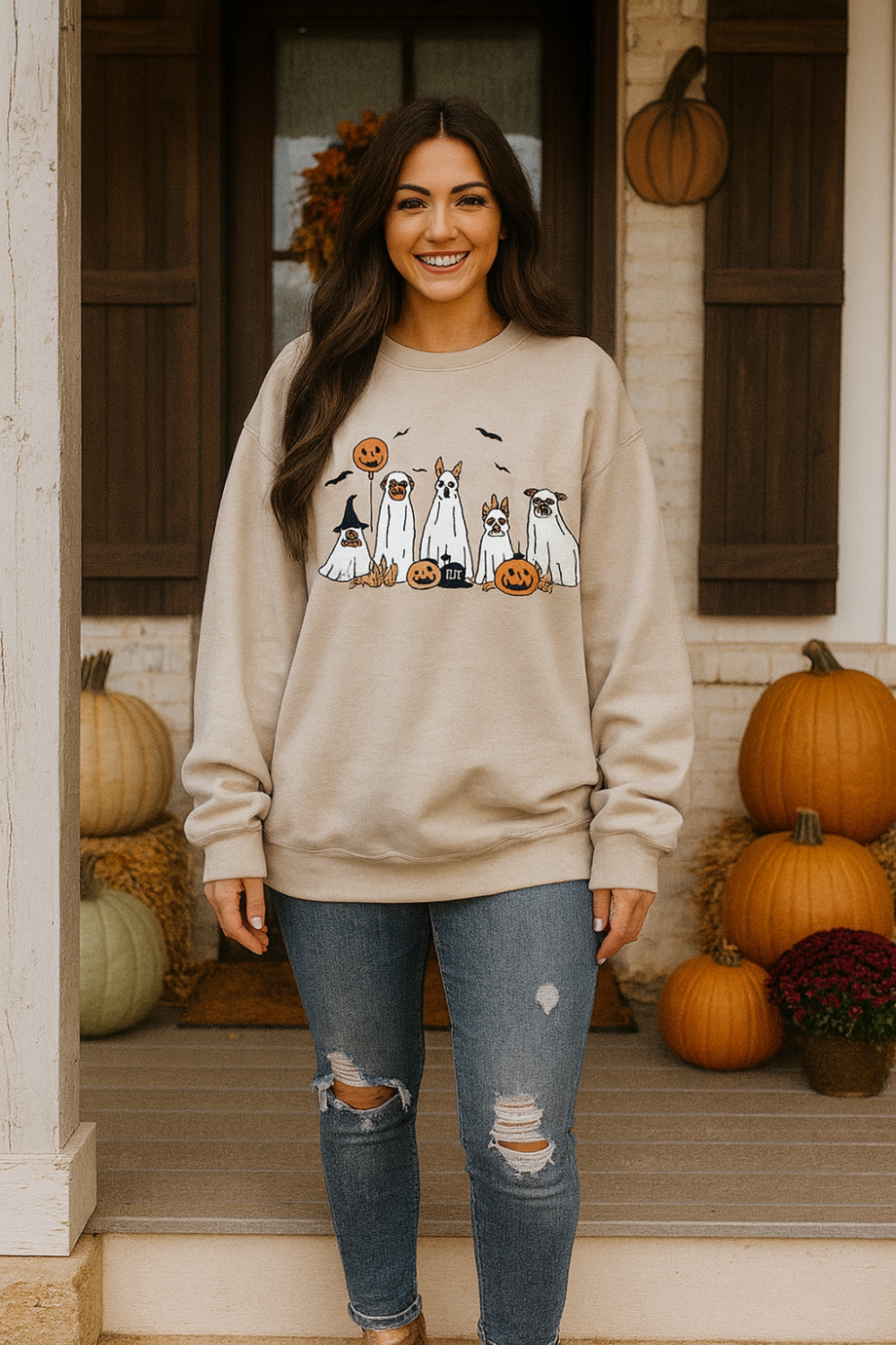 Graphic sweatshirt, round neck, pullover, long sleeve, fleece lined, drop shoulder, no stretch, front view
