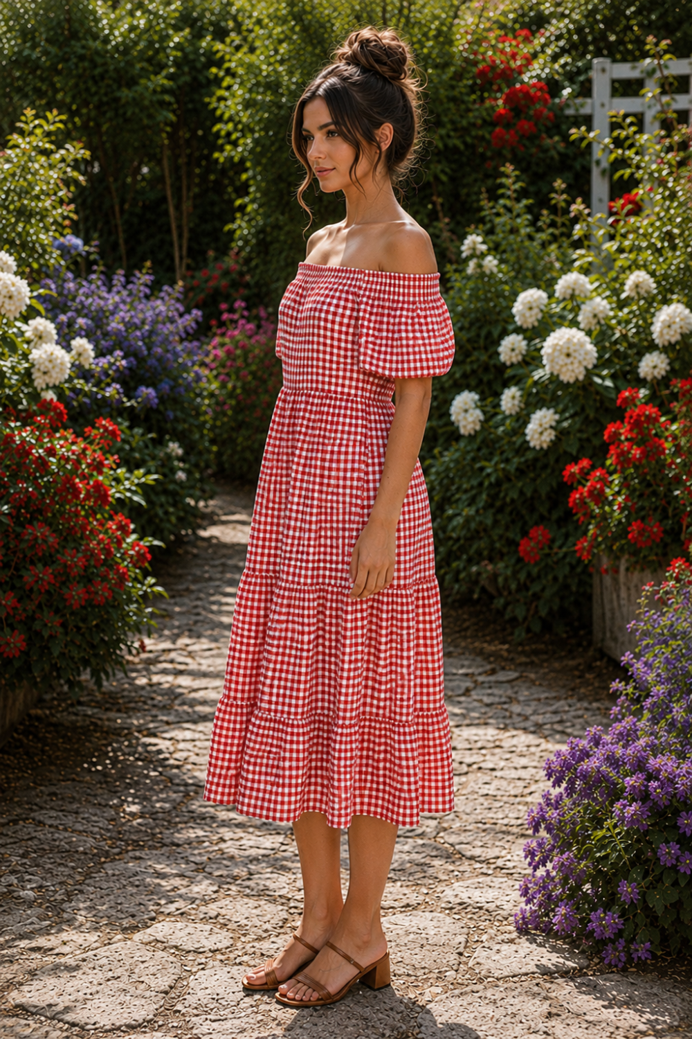 * Midi dress
* Off shoulder
* Flutter sleeves
*Ruffle neckline
* Tiered
* Ruffled
* Unlined
* No stretch