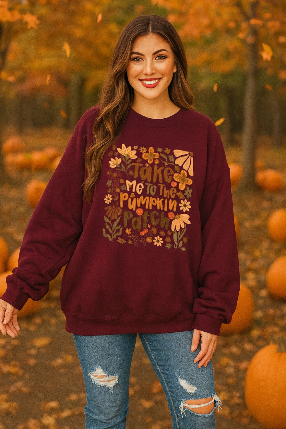 Graphic sweatshirt, high-quality DTF printed graphic, pullover, long sleeve, drop shoulder, crewneck, fleece lined, oversized, no stretch, front view