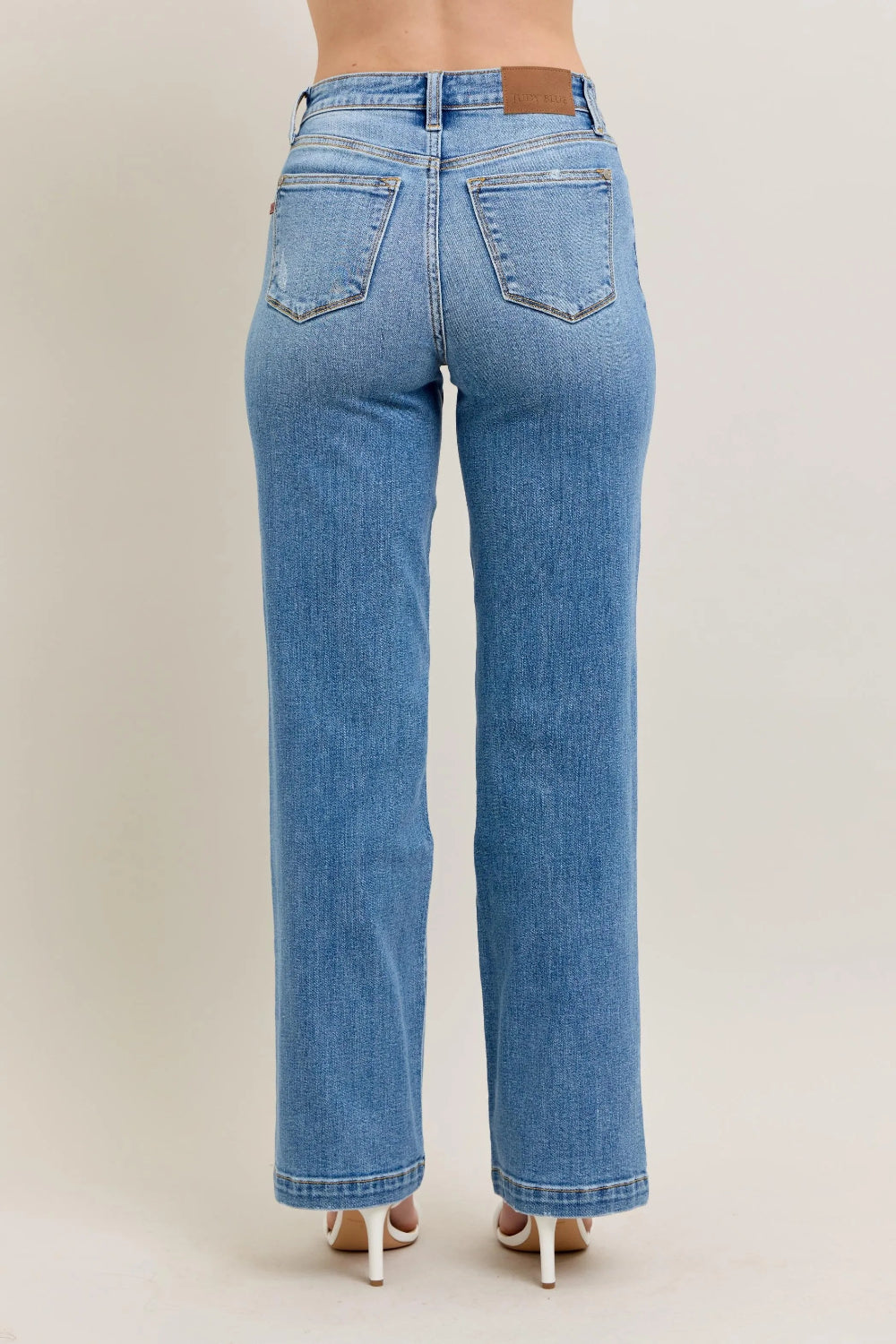 Judy Blue Jeans, full-size, high-rise, medium wash, straight let, 5 pocket, slightly stretchy back view