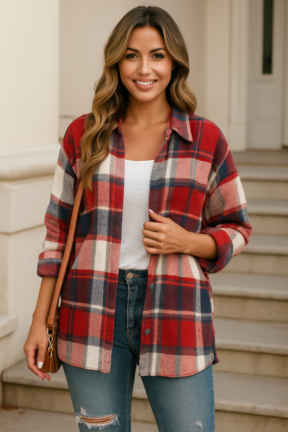 Shacket, collared, buttoned, front pocket, drop shoulder long sleeve, removable hood, lightweight, unlined, no stretch, front view