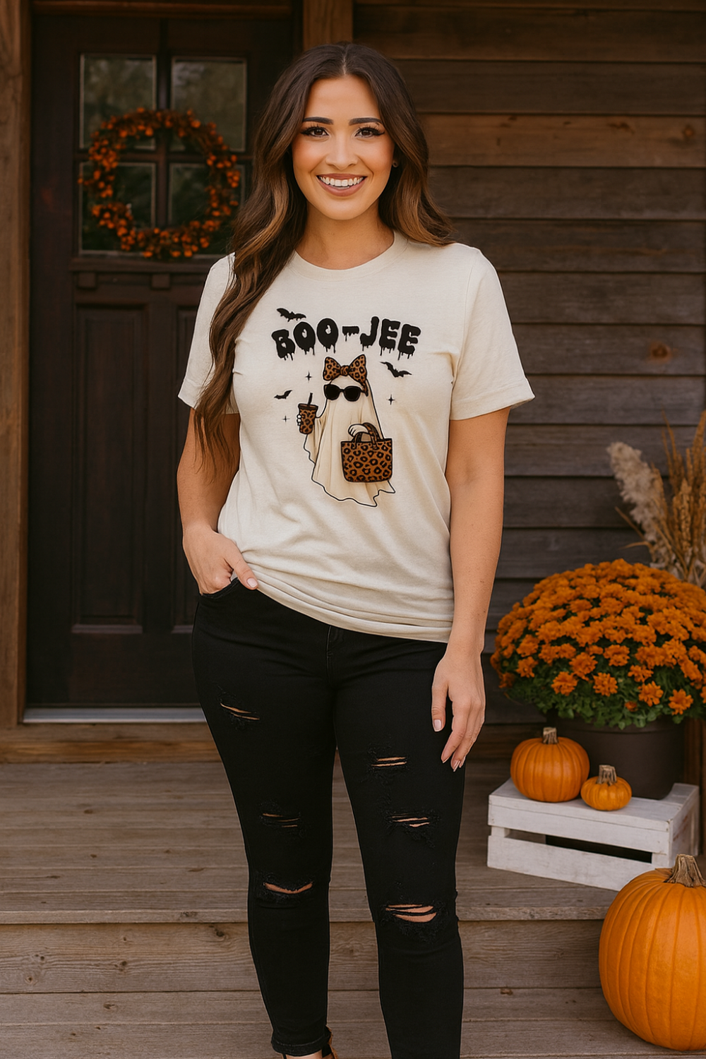 Graphic t-shirt, pullover, round neck, short sleeve, soft fabric, drop shoulder,  no stretch, front view
