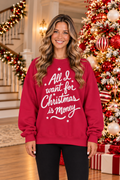 Shop the All I Want For Christmas Is Money Graphic Sweatshirt in vibrant red with white stars and charming winter lettering.