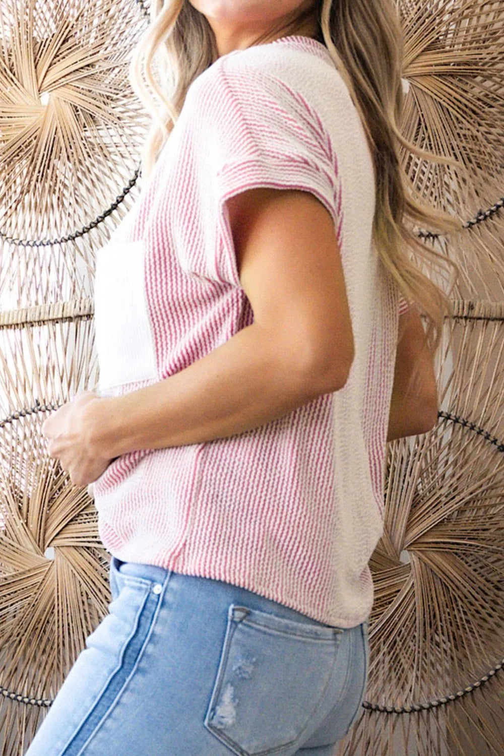 corded-knit-color-block-pocketed-crew-neck-t-shirt side view