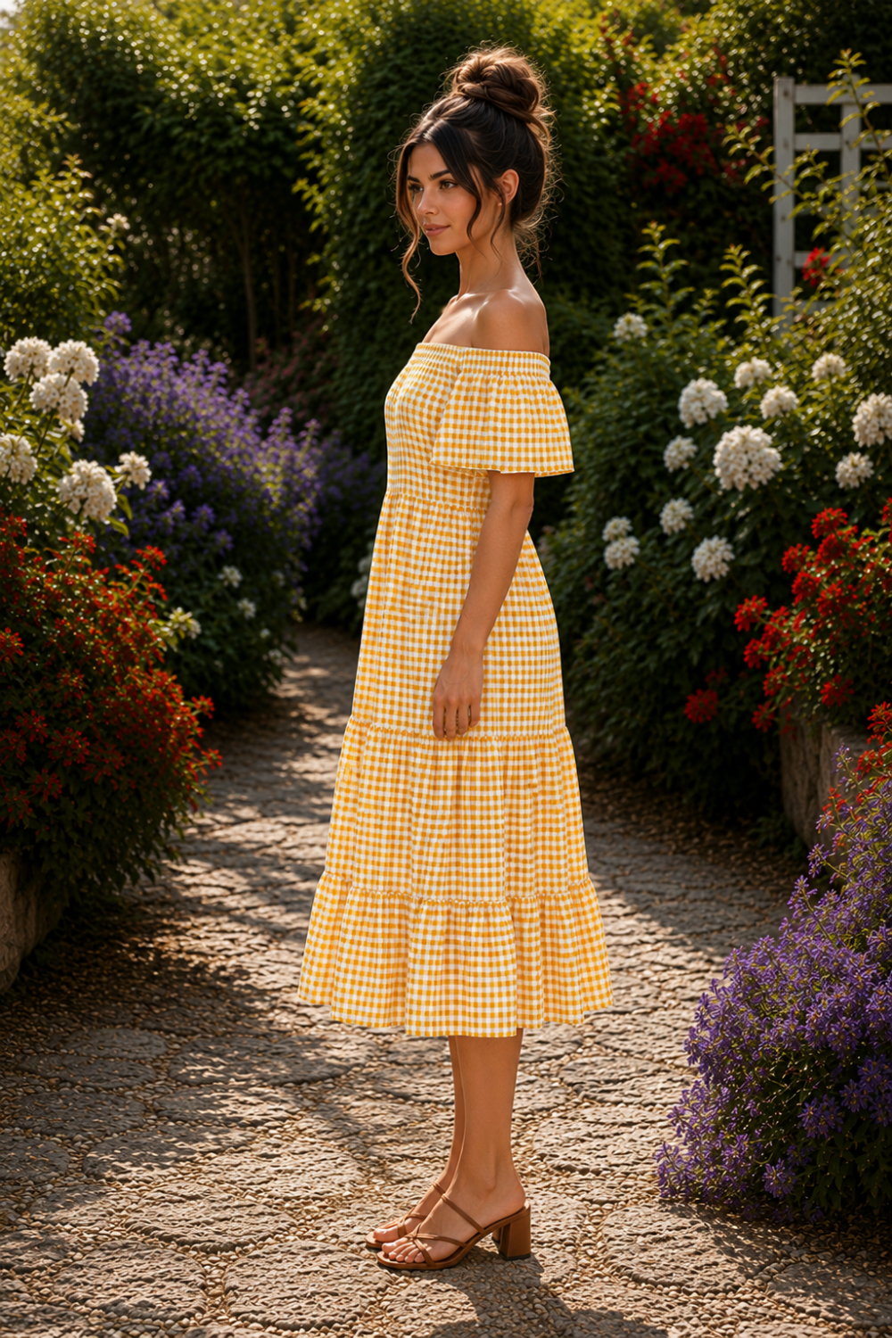 * Midi dress
* Off shoulder
* Flutter sleeves
*Ruffle neckline
* Tiered
* Ruffled
* Unlined
* No stretch