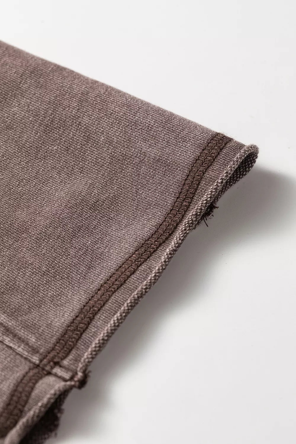 Always On Time Top in washed mocha brown with subtle textured pattern, relaxed fit, wide long sleeves, V-stitch neckline and ribbed hem.