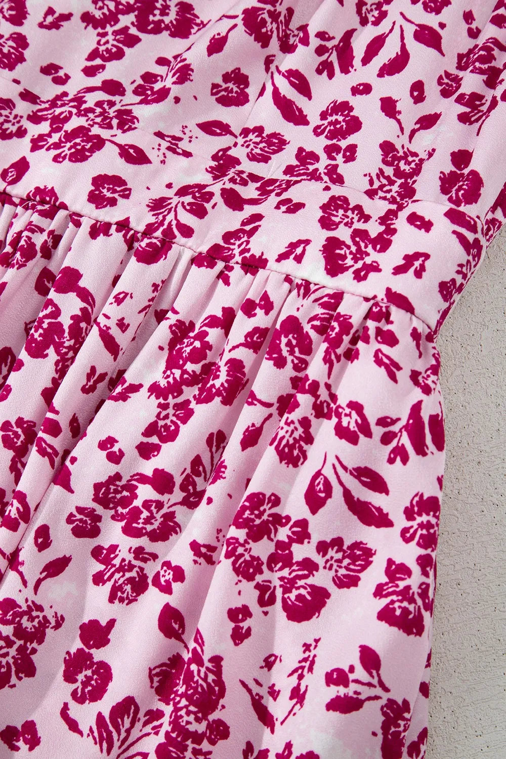 Maxi dress, floral print, cutout back, square neck, pocketed, strap shoulders, back zipper, opaque, unlined, no stretch close up view