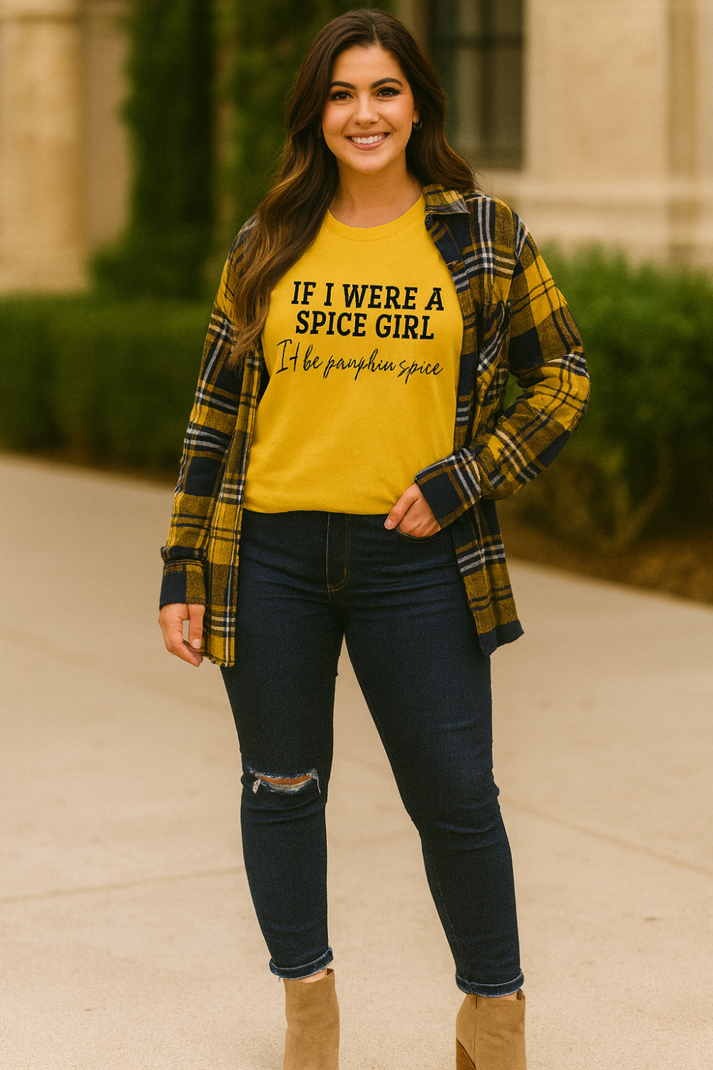 graphic t-shirt, short sleeve, pullover, round neck, long, slightly stretchy, front view