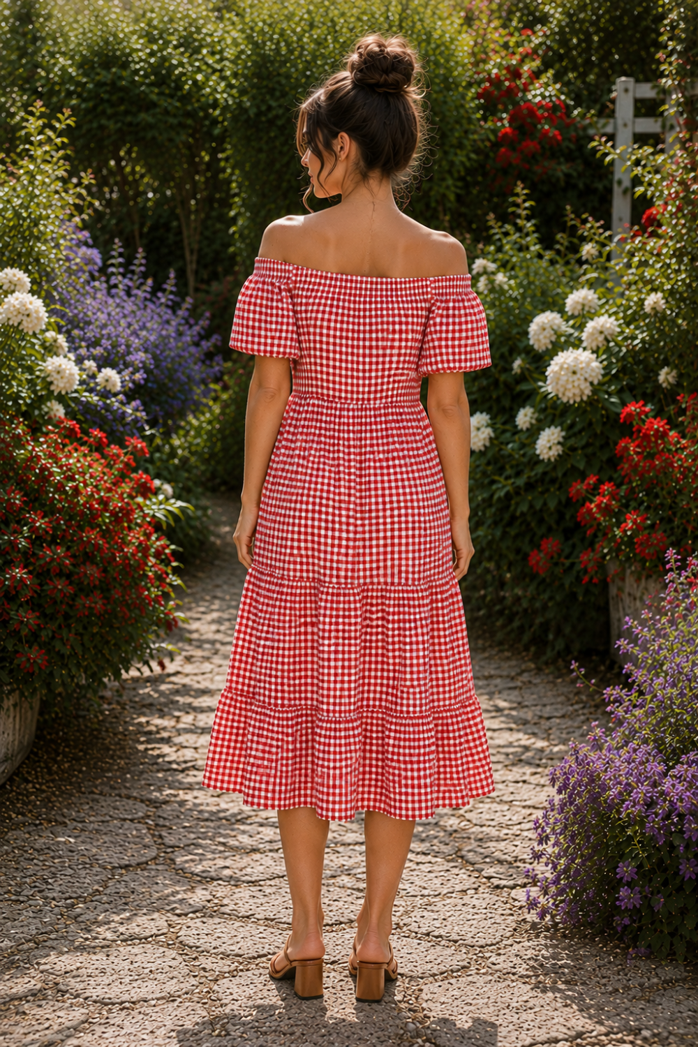 * Midi dress
* Off shoulder
* Flutter sleeves
*Ruffle neckline
* Tiered
* Ruffled
* Unlined
* No stretch