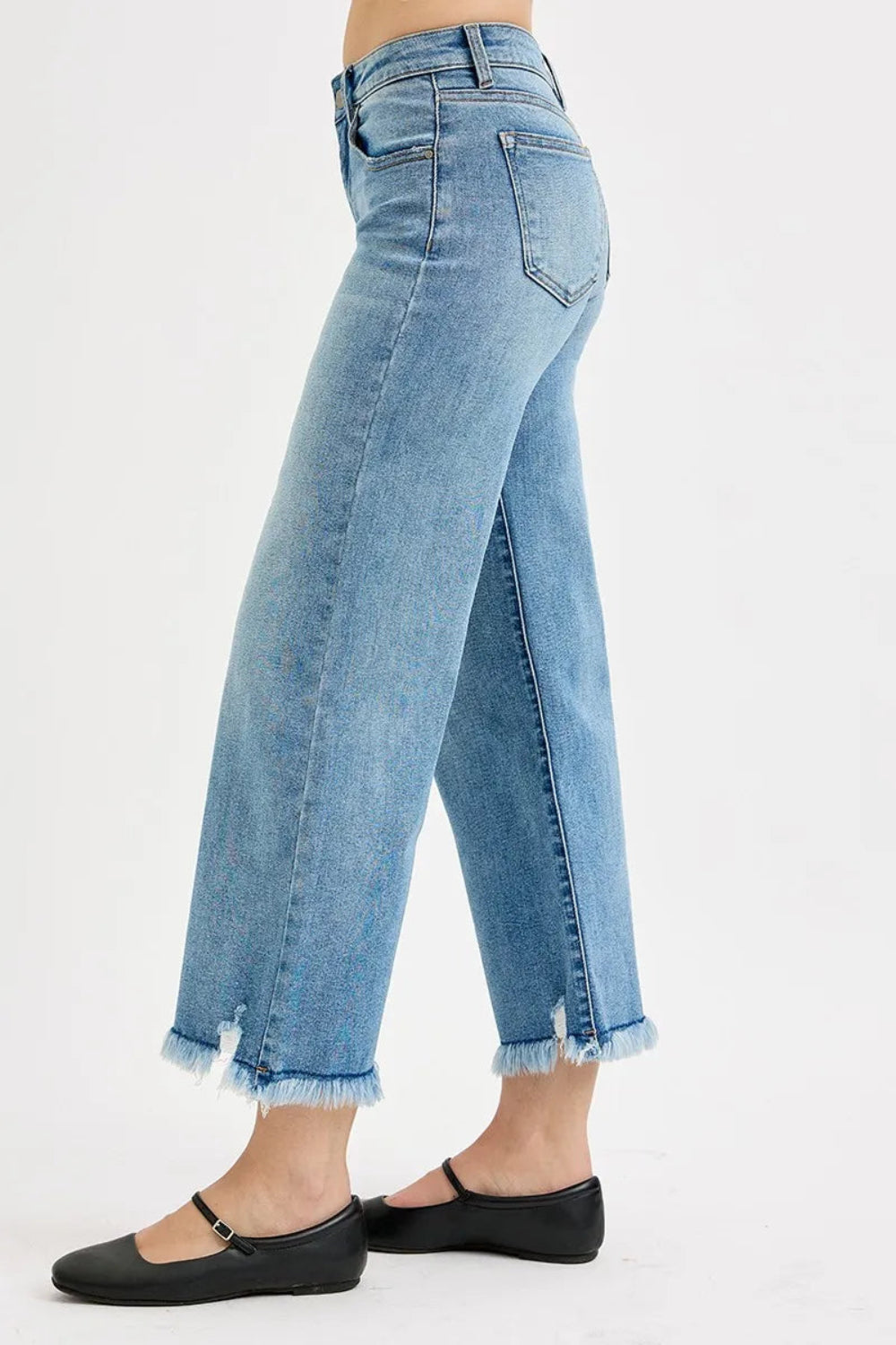 Risen Full Size Mid-Rise Wide Leg Cropped Jeans Side View