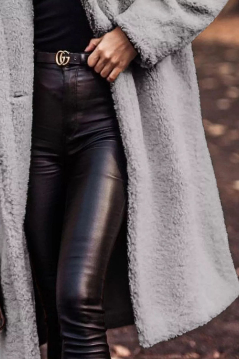 coat, longline, lined, hooded, buttoned, pocketed, thick, oversized, slightly stretchy, close up view