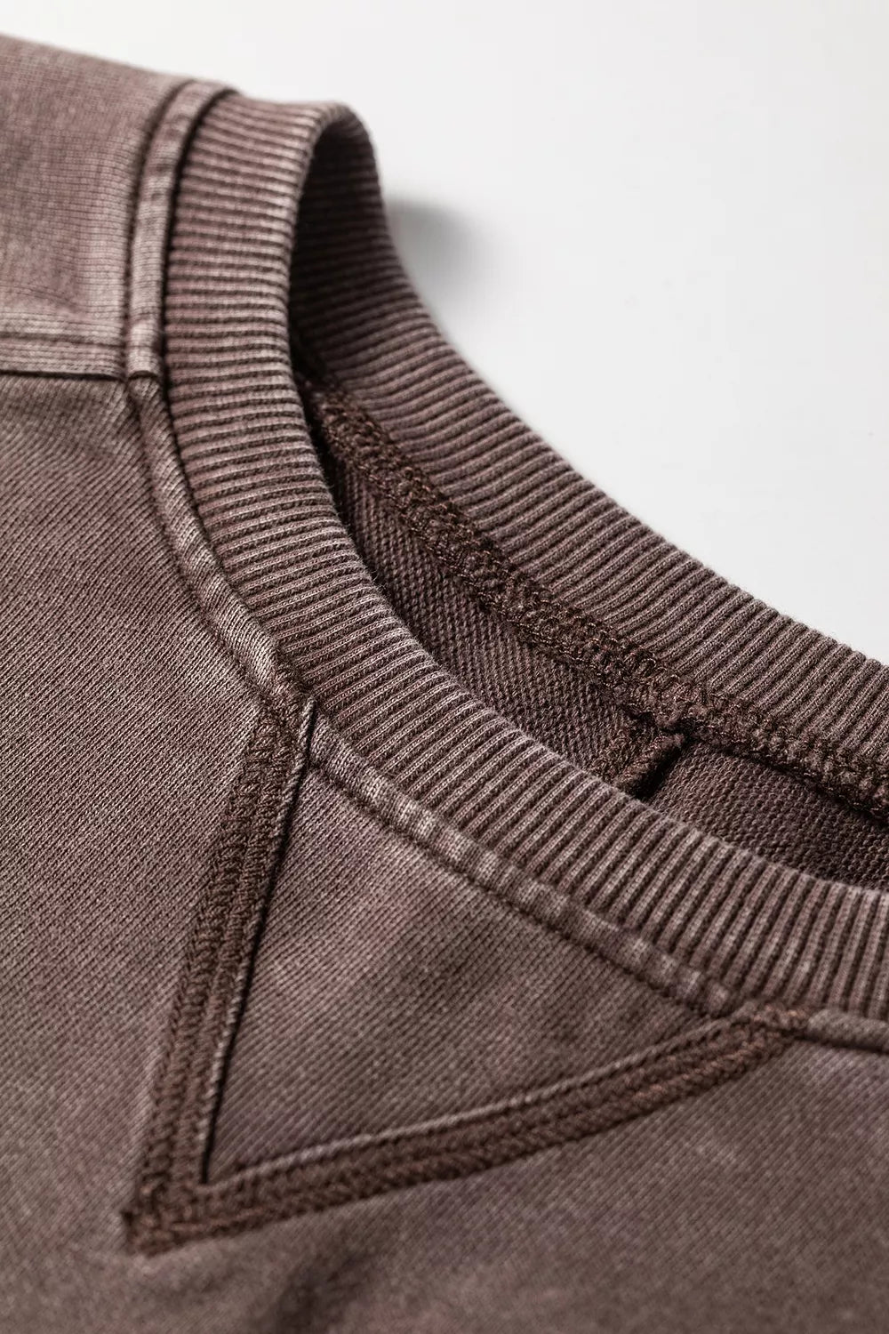 Always On Time Top in washed mocha brown with subtle textured pattern, relaxed fit, wide long sleeves, V-stitch neckline and ribbed hem.