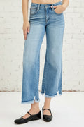 Risen Full Size Mid-Rise Wide Leg Cropped Jeans Front View