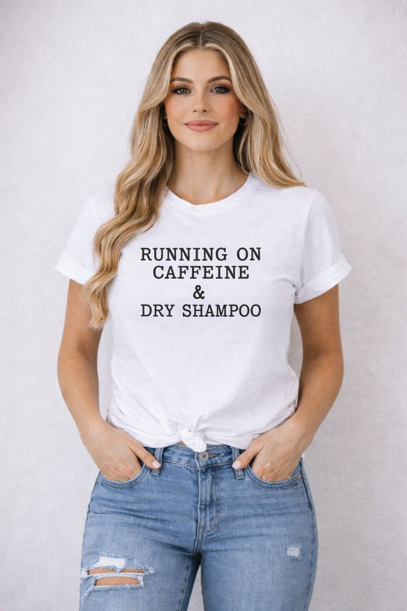 t-shirt, graphic, round neck, short sleeve, medium length, slightly stretchy, front view