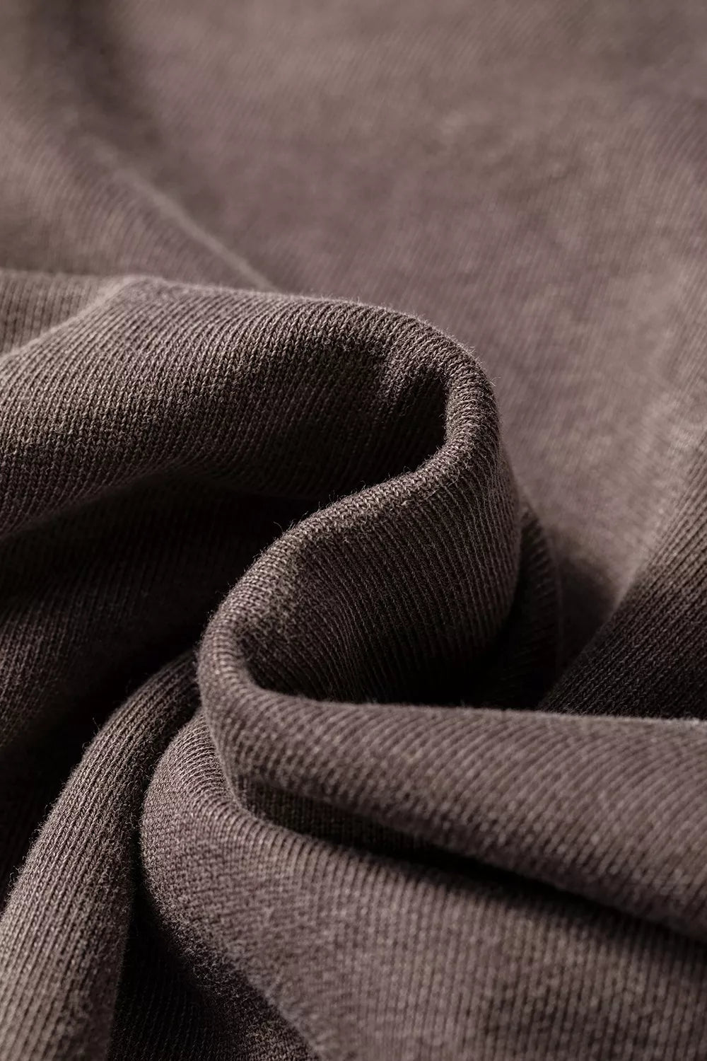 Always On Time Top in washed mocha brown with subtle textured pattern, relaxed fit, wide long sleeves, V-stitch neckline and ribbed hem.
