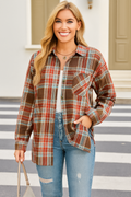 Shirt, long sleeve, collared, plaid print, buttoned, pocketed, oversized, no stretch, front view