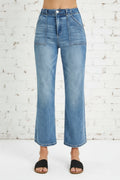 Risen Jeans, full-size, high-rise, cropped, bootcut, 5-pocket styling, vintage blue wash, front pocket detailing, stretchy, front view