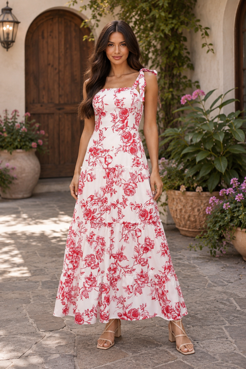 * Maxi dress
* Tied
* Smocked
* Tiered
* Ruffled
* Unlined
* No stretch on the body