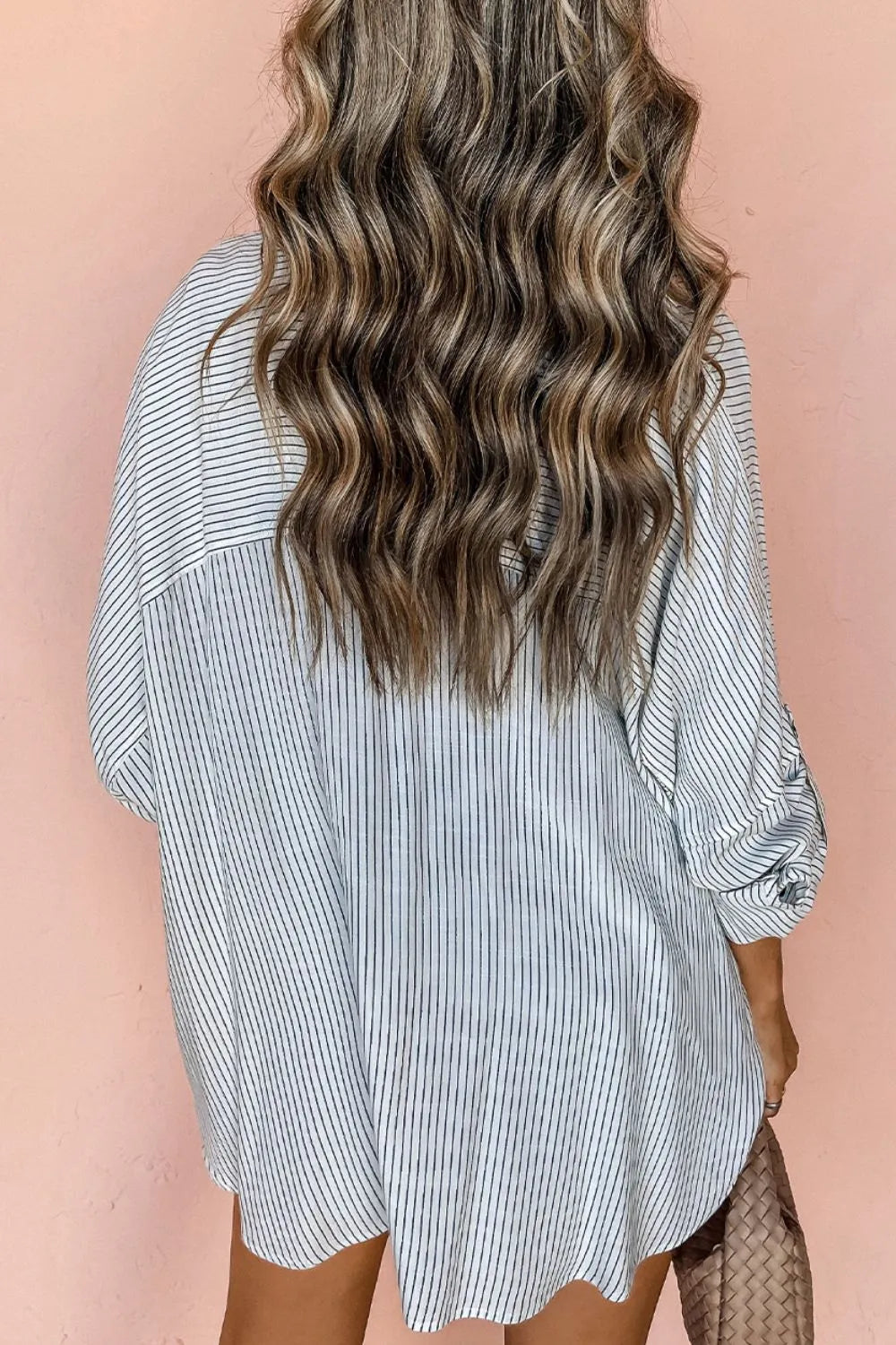 Long sleeve ,  Striped,  Collared,  Roll up sleeves,  Pocketed,  Opaque,  No stretch, Shirt, Back View