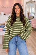 * Striped sweater
* Round neck
* Drop shoulder
* Long sleeve
* Exposed seam
* Slightly stretchy