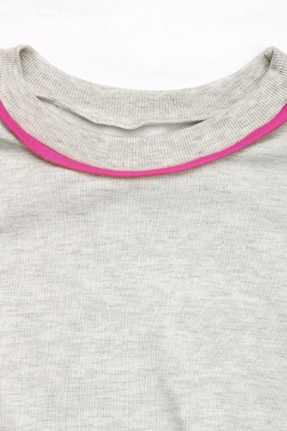 Sweatshirt, long sleeve, pullover, round neck, contrast piping, slightly stretchy, close up view